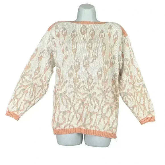 VTG Diane Von Furstenberg White Soft Pink Pullover Knit Sweater SMALL Deadstock - Picture 1 of 9